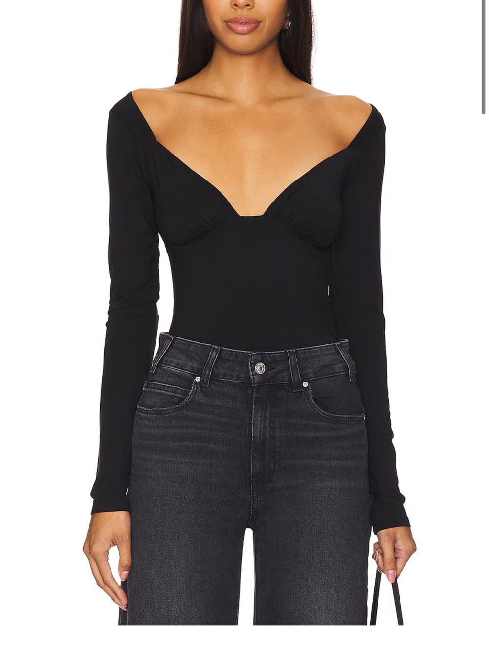 Women's Black Off-Shoulder Long Sleeve Bodysuit